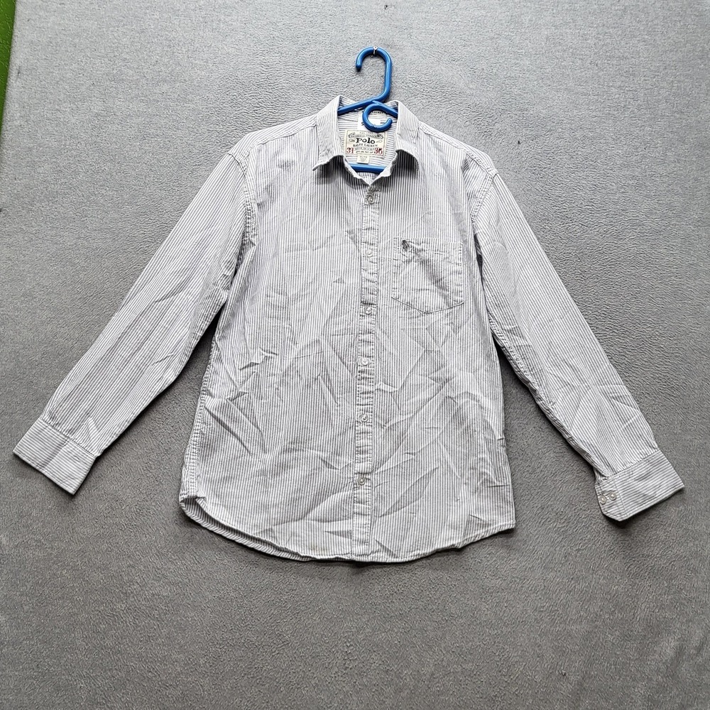 VINTAGE Polo Ralph Lauren Men Button Up Shirt‎ XL Gray Striped Y2K